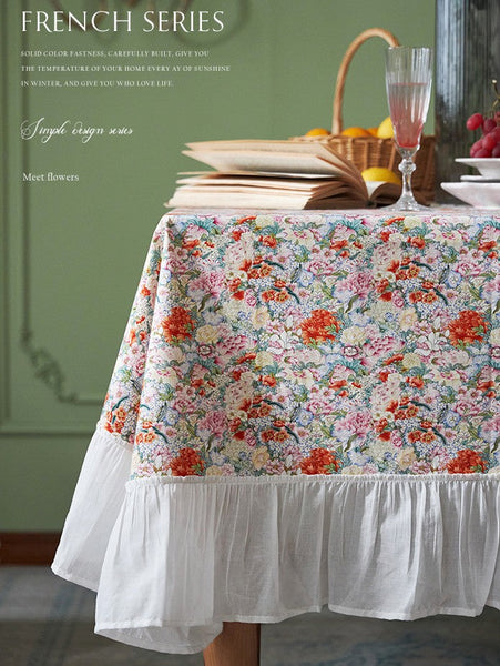 Extra Large Rectangle Tablecloth for Dining Room Table, Natural Spring Flower Farmhouse Table Cloth, Flower Pattern Cotton Tablecloth, Square Tablecloth for Round Table-Grace Painting Crafts