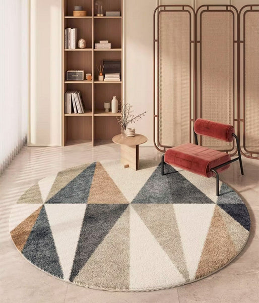 Abstract Contemporary Round Rugs, Modern Rugs for Dining Room, Geometric Modern Rugs for Bedroom, Modern Area Rugs under Coffee Table-Grace Painting Crafts