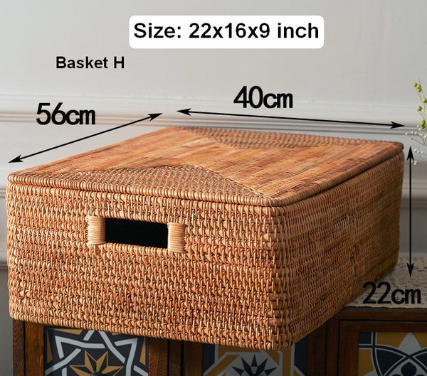 Extra Large Storage Baskets for Clothes, Oversized Rectangular Storage Basket with Lid, Wicker Rattan Storage Basket for Shelves, Storage Baskets for Bedroom-Grace Painting Crafts