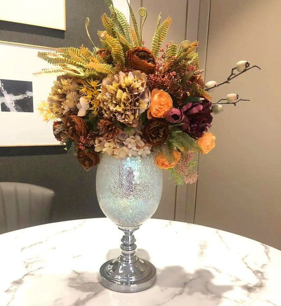 Peony Faux Silk Floral Bouquet Table Centerpiece, Large Bunch of Autumn Flowers Arrangement Interior Design, Modern Artificial Floral Arrangement for Bedroom-Grace Painting Crafts