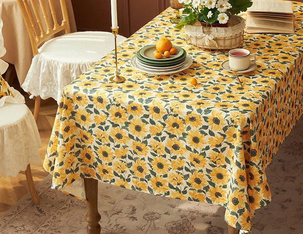 Modern Rectangle Tablecloth for Dining Room Table, Yellow Sunflower Pattern Farmhouse Table Cloth, Square Tablecloth for Round Table-Grace Painting Crafts