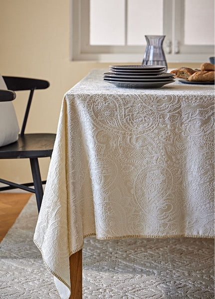 Simple Modern Rectangle Tablecloth for Dining Room Table, Cotton and Linen Flower Pattern Table Covers for Round Table, Square Tablecloth for Kitchen-Grace Painting Crafts