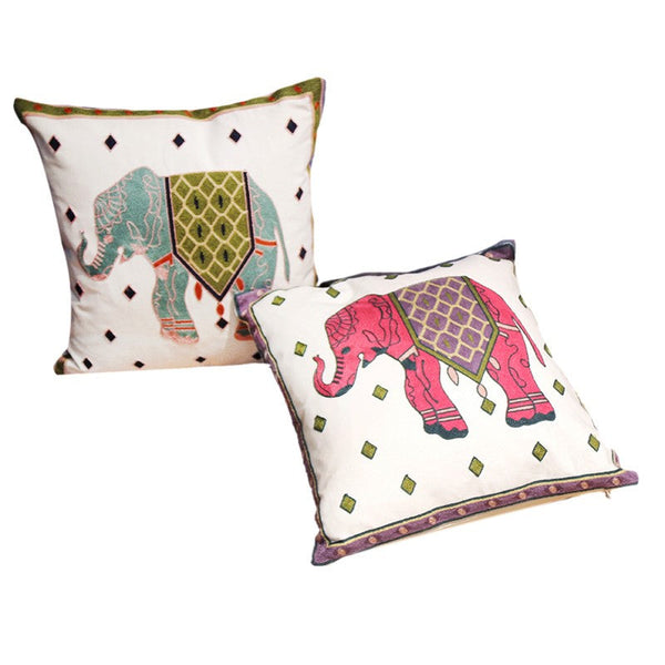 Elephant Embroider Cotton Pillow Covers, Farmhouse Decorative Sofa Pillows, Cotton Decorative Pillows, Decorative Throw Pillows for Couch-Grace Painting Crafts