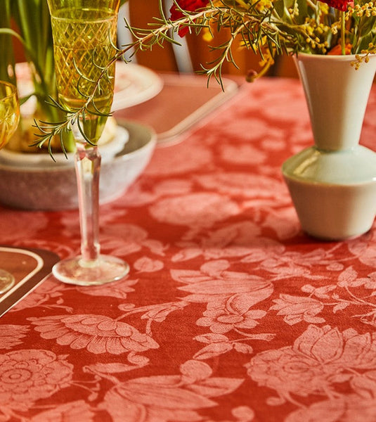 Long Rectangle Tablecloth for Dining Room Table, Christmas Table Cloth, Wedding Tablecloth, Red Flower Pattern Tablecloth for Home Decoration, Square Tablecloth-Grace Painting Crafts