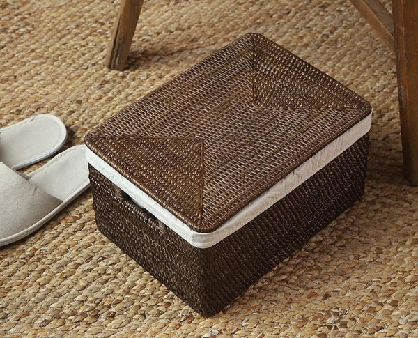 Storage Baskets for Bathroom, Rectangular Storage Baskets, Storage Basket with Lid, Storage Baskets for Clothes, Large Brown Rattan Storage Baskets-Grace Painting Crafts