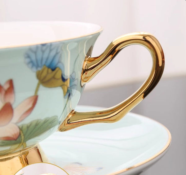 Unique British Tea Cup and Saucer in Gift Box, Lotus Flower Bone China Porcelain Tea Cup Set, Elegant British Ceramic Coffee Cups-Grace Painting Crafts