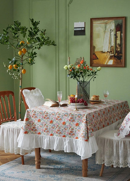 Extra Large Rectangle Tablecloth for Dining Room Table, Natural Spring Flower Farmhouse Table Cloth, Flower Pattern Cotton Tablecloth, Square Tablecloth for Round Table-Grace Painting Crafts