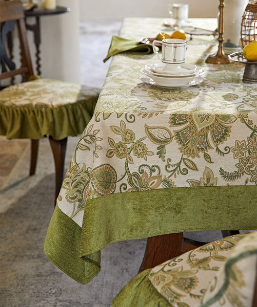 Long Rectangular Tablecloth for Round Table, Extra Large Modern Tablecloth Ideas for Dining Room Table, Green Flower Pattern Table Cover for Kitchen, Outdoor Picnic Tablecloth-Grace Painting Crafts