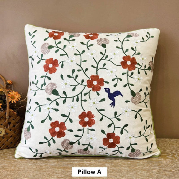 Bird Spring Flower Decorative Throw Pillows, Farmhouse Sofa Decorative Pillows, Embroider Flower Cotton Pillow Covers, Flower Decorative Throw Pillows for Couch-Grace Painting Crafts