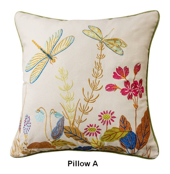 Butterfly Dragonfly Cotton and linen Pillow Cover, Modern Decorative Pillows for Couch, Decorative Throw Pillows for Living Room, Decorative Sofa Pillows-Grace Painting Crafts