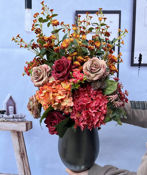 Creative Faux Silk Floral Bouquet Table Centerpiece, Modern Artificial Floral Arrangement for Bedroom, Large Bunch of Autumn Flowers Arrangement Interior Design-Grace Painting Crafts