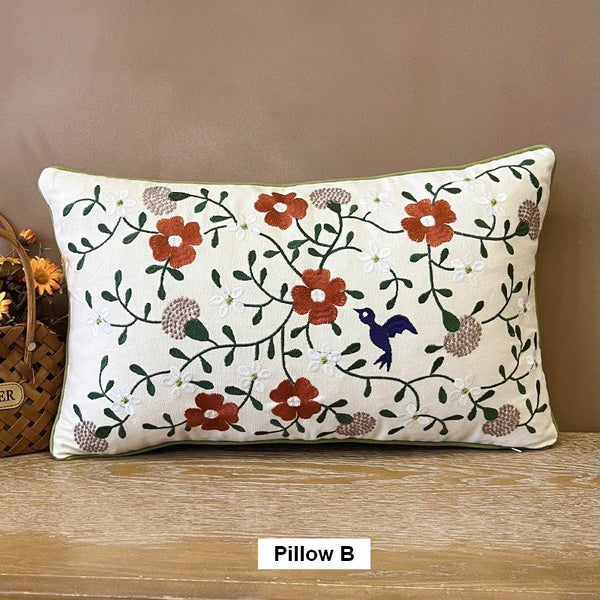 Bird Spring Flower Decorative Throw Pillows, Farmhouse Sofa Decorative Pillows, Embroider Flower Cotton Pillow Covers, Flower Decorative Throw Pillows for Couch-Grace Painting Crafts