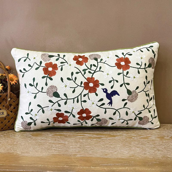 Bird Spring Flower Decorative Throw Pillows, Farmhouse Sofa Decorative Pillows, Embroider Flower Cotton Pillow Covers, Flower Decorative Throw Pillows for Couch-Grace Painting Crafts