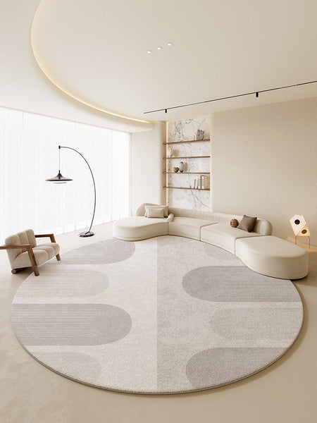 Abstract Modern Rugs for Living Room, Contemporary Round Rugs Next to Bed, Grey Geometric Carpets for Sale, Circular Rugs under Dining Room Table-Grace Painting Crafts