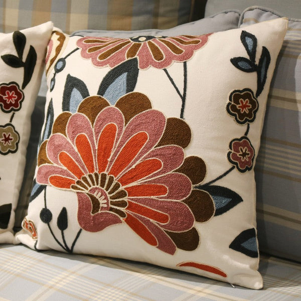 Sofa Decorative Pillows, Embroider Flower Cotton Pillow Covers, Flower Decorative Throw Pillows for Couch, Farmhouse Decorative Throw Pillows-Grace Painting Crafts