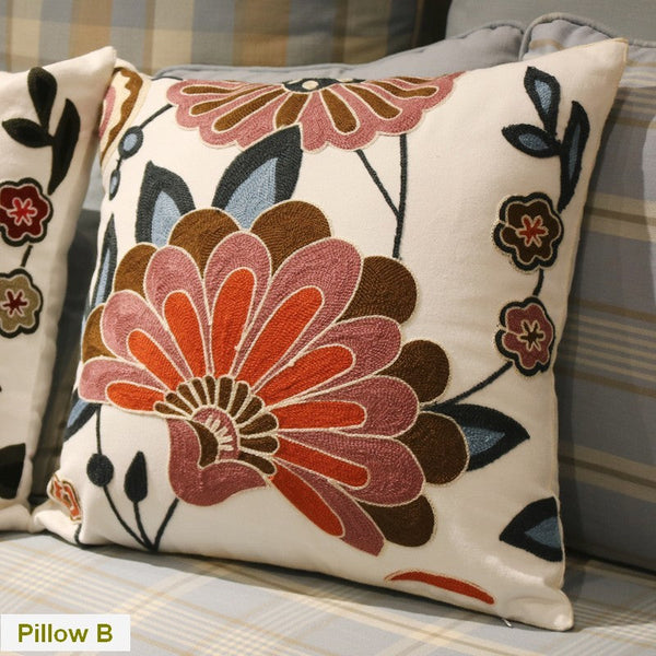 Sofa Decorative Pillows, Embroider Flower Cotton Pillow Covers, Flower Decorative Throw Pillows for Couch, Farmhouse Decorative Throw Pillows-Grace Painting Crafts