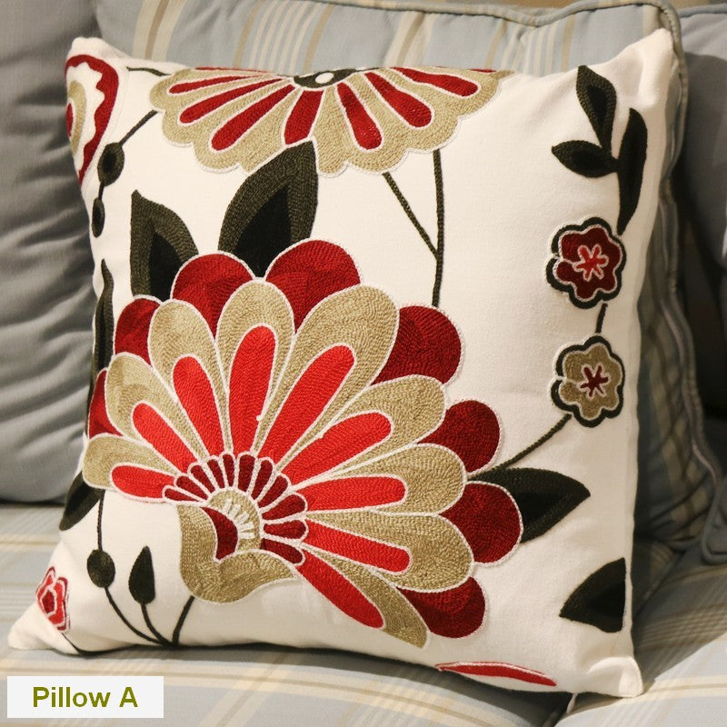 Sofa Decorative Pillows, Embroider Flower Cotton Pillow Covers, Flower Decorative Throw Pillows for Couch, Farmhouse Decorative Throw Pillows-Grace Painting Crafts