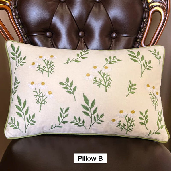 Spring Flower Sofa Decorative Pillows, Farmhouse Decorative Throw Pillows, Embroider Flower Cotton Pillow Covers, Flower Decorative Throw Pillows for Couch-Grace Painting Crafts