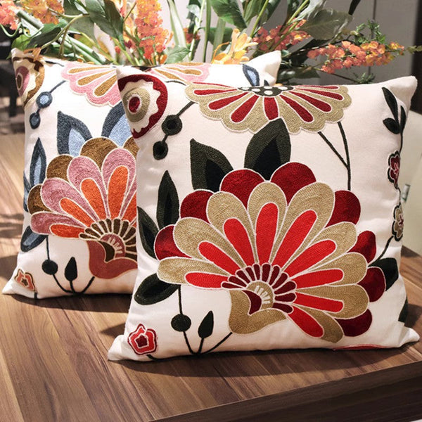 Sofa Decorative Pillows, Embroider Flower Cotton Pillow Covers, Flower Decorative Throw Pillows for Couch, Farmhouse Decorative Throw Pillows-Grace Painting Crafts