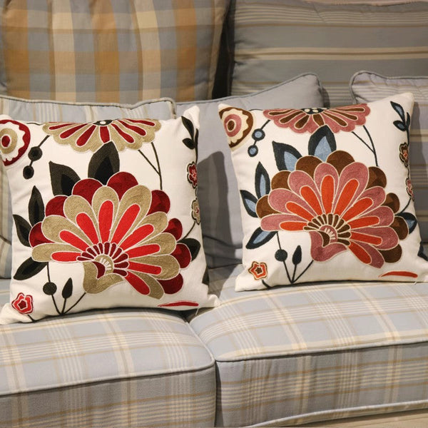 Sofa Decorative Pillows, Embroider Flower Cotton Pillow Covers, Flower Decorative Throw Pillows for Couch, Farmhouse Decorative Throw Pillows-Grace Painting Crafts