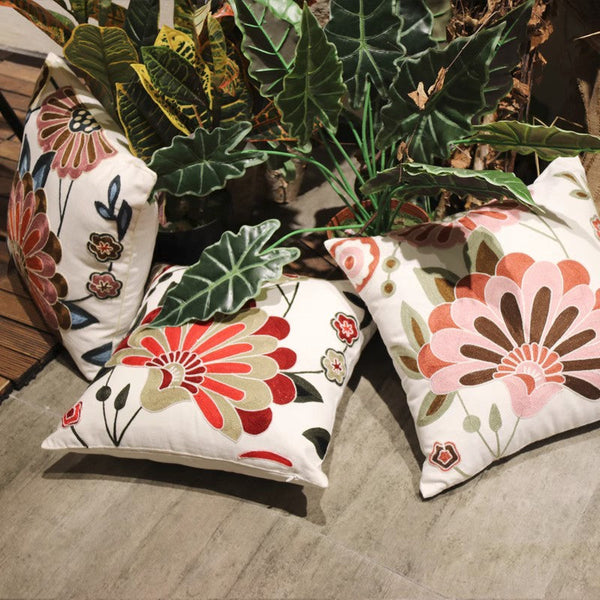 Sofa Decorative Pillows, Embroider Flower Cotton Pillow Covers, Flower Decorative Throw Pillows for Couch, Farmhouse Decorative Throw Pillows-Grace Painting Crafts