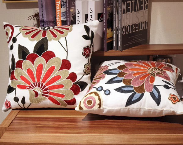 Sofa Decorative Pillows, Embroider Flower Cotton Pillow Covers, Flower Decorative Throw Pillows for Couch, Farmhouse Decorative Throw Pillows-Grace Painting Crafts