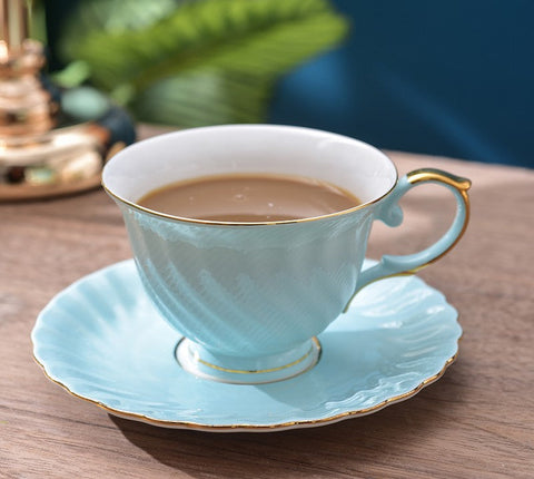 Elegant British Tea Cup and Saucer in Gift Box, Blue Bone China Porcelain Tea Cup Set, Unique British Ceramic Coffee Cups for Afternoon Tea-Grace Painting Crafts