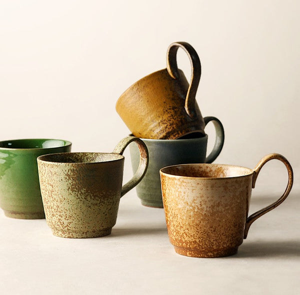 Creative Brown Green Blue Ceramic Coffee Mugs, Large Modern Handmade Pottery Coffee Cup, Large Unique Tea Cup, Large Capacity Coffee Cups-Grace Painting Crafts