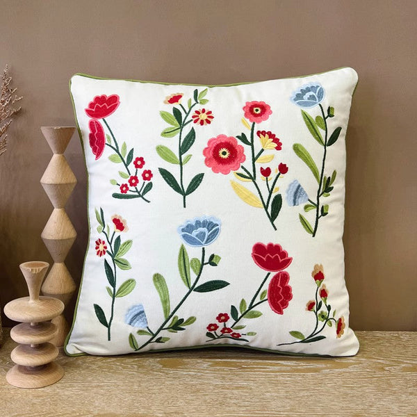 Throw Pillows for Couch, Spring Flower Decorative Throw Pillows, Farmhouse Sofa Decorative Pillows, Embroider Flower Cotton Pillow Covers-Grace Painting Crafts