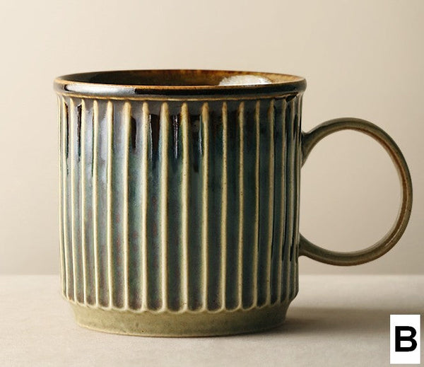 Unique Tea Cup, Creative Brown Green Ceramic Coffee Mugs, Large Modern Handmade Pottery Coffee Cup, Large Capacity Coffee Mugs-Grace Painting Crafts