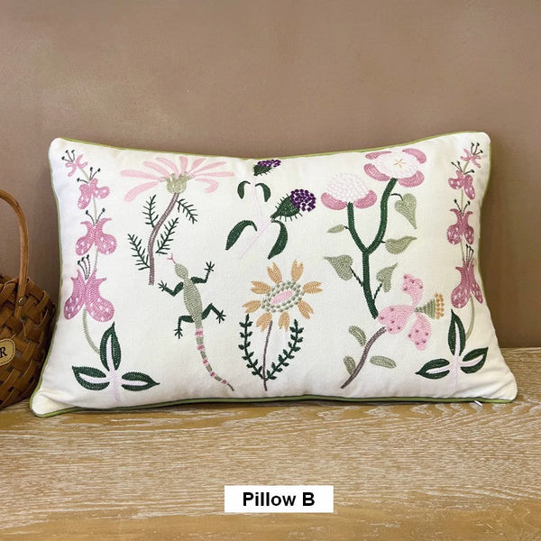 Embroider Flower Cotton Pillow Covers, Spring Flower Decorative Throw Pillows, Farmhouse Sofa Decorative Pillows, Flower Decorative Throw Pillows for Couch-Grace Painting Crafts