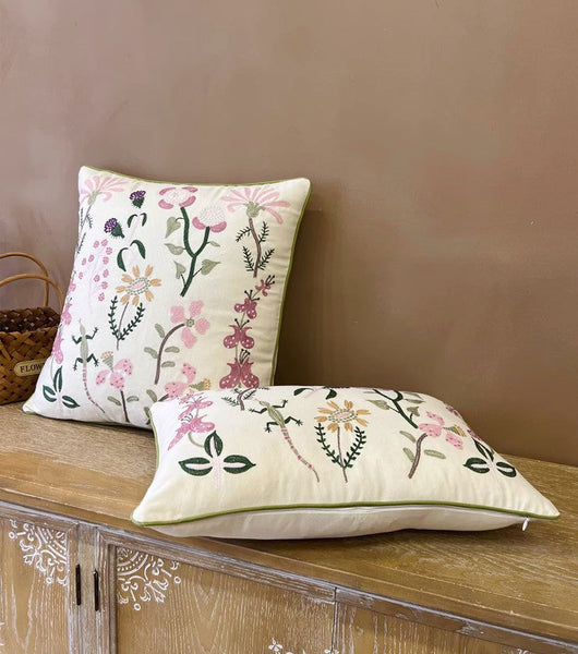 Embroider Flower Cotton Pillow Covers, Spring Flower Decorative Throw Pillows, Farmhouse Sofa Decorative Pillows, Flower Decorative Throw Pillows for Couch-Grace Painting Crafts