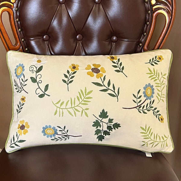 Farmhouse Decorative Throw Pillows, Spring Flower Sofa Decorative Pillows, Embroider Flower Cotton Pillow Covers, Flower Decorative Throw Pillows for Couch-Grace Painting Crafts