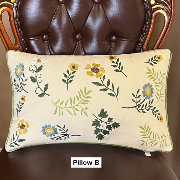 Farmhouse Decorative Throw Pillows, Spring Flower Sofa Decorative Pillows, Embroider Flower Cotton Pillow Covers, Flower Decorative Throw Pillows for Couch-Grace Painting Crafts