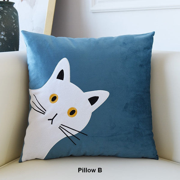 Modern Sofa Decorative Pillows, Lovely Cat Pillow Covers for Kid's Room, Cat Decorative Throw Pillows for Couch, Modern Decorative Throw Pillows-Grace Painting Crafts