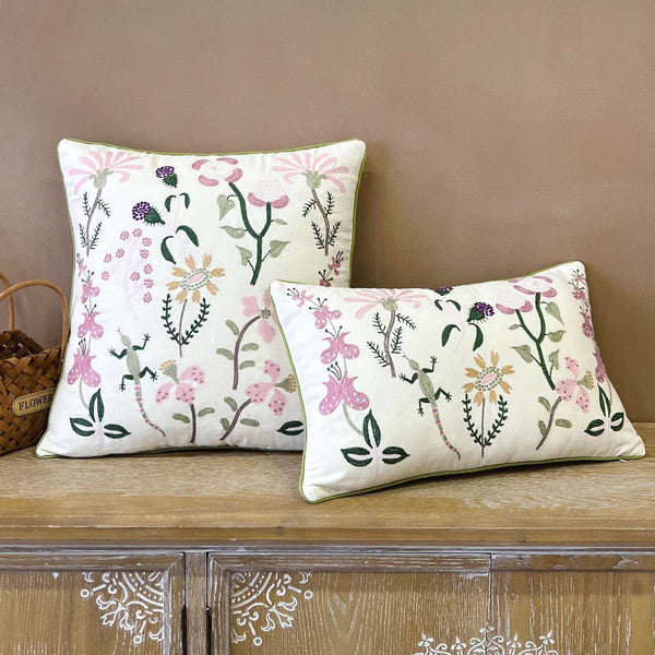 Embroider Flower Cotton Pillow Covers, Spring Flower Decorative Throw Pillows, Farmhouse Sofa Decorative Pillows, Flower Decorative Throw Pillows for Couch-Grace Painting Crafts