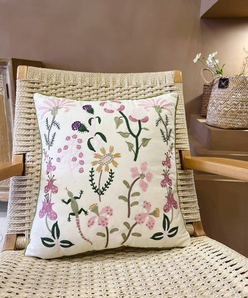 Embroider Flower Cotton Pillow Covers, Spring Flower Decorative Throw Pillows, Farmhouse Sofa Decorative Pillows, Flower Decorative Throw Pillows for Couch-Grace Painting Crafts