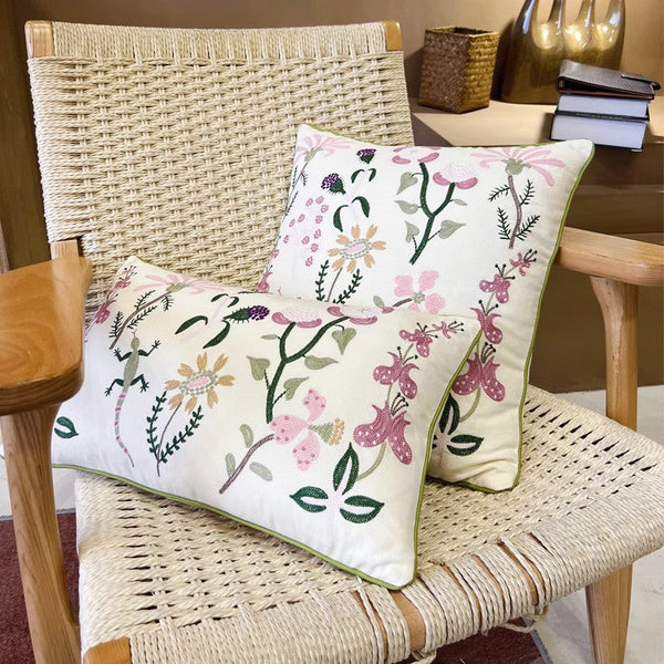 Embroider Flower Cotton Pillow Covers, Spring Flower Decorative Throw Pillows, Farmhouse Sofa Decorative Pillows, Flower Decorative Throw Pillows for Couch-Grace Painting Crafts