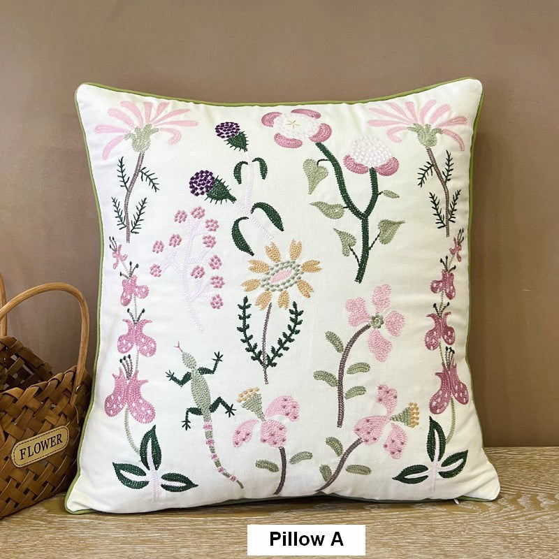 Embroider Flower Cotton Pillow Covers, Spring Flower Decorative Throw Pillows, Farmhouse Sofa Decorative Pillows, Flower Decorative Throw Pillows for Couch-Grace Painting Crafts