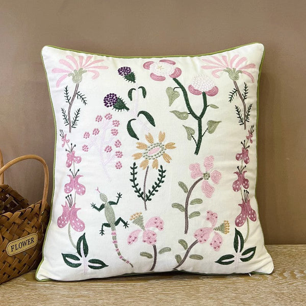 Embroider Flower Cotton Pillow Covers, Spring Flower Decorative Throw Pillows, Farmhouse Sofa Decorative Pillows, Flower Decorative Throw Pillows for Couch-Grace Painting Crafts