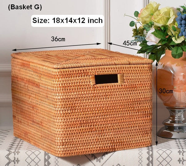 Large Storage Baskets for Clothes, Laundry Woven Baskets, Rattan Storage Baskets for Shelves, Kitchen Storage Baskets, Rectangular Storage Basket with Lid-Grace Painting Crafts