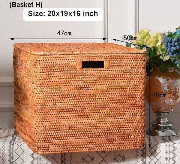 Laundry Storage Baskets for Bathroom, Rectangular Storage Baskets for Clothes, Wicker Storage Baskets for Shelves, Rattan Storage Baskets for Kitchen, Storage Basket with Lid-Grace Painting Crafts