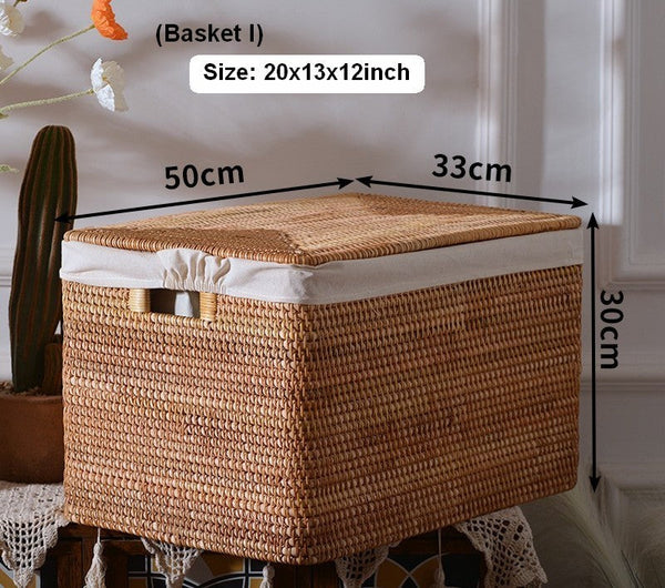 Large Rectangular Storage Baskets for Bathroom, Wicker Storage Basket with Lid, Extra Large Storage Baskets for Clothes, Storage Baskets for Shelves-Grace Painting Crafts