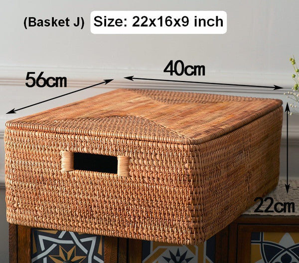 Large Rectangular Storage Baskets for Bathroom, Wicker Storage Basket with Lid, Extra Large Storage Baskets for Clothes, Storage Baskets for Shelves-Grace Painting Crafts