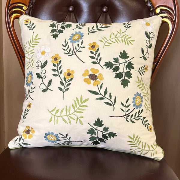 Farmhouse Decorative Throw Pillows, Spring Flower Sofa Decorative Pillows, Embroider Flower Cotton Pillow Covers, Flower Decorative Throw Pillows for Couch-Grace Painting Crafts