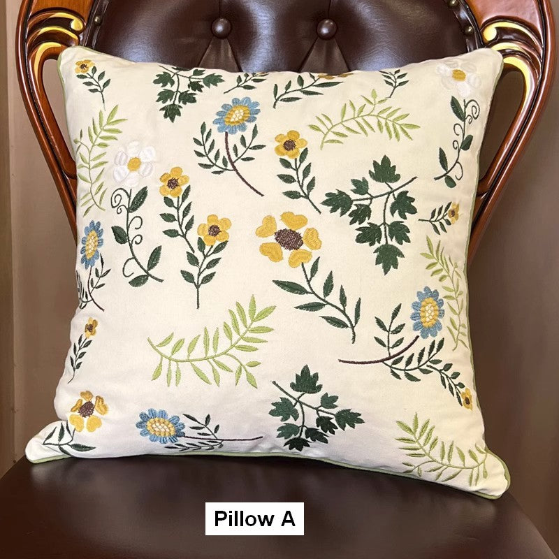 Farmhouse Decorative Throw Pillows, Spring Flower Sofa Decorative Pillows, Embroider Flower Cotton Pillow Covers, Flower Decorative Throw Pillows for Couch-Grace Painting Crafts