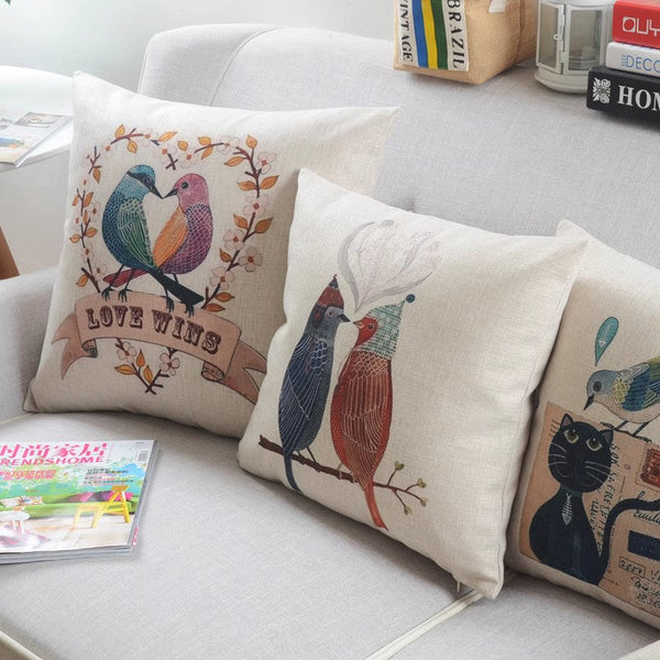 Simple Decorative Pillow Covers, Decorative Sofa Pillows for Living Room, Love Birds Throw Pillows for Couch, Singing Birds Decorative Throw Pillows-Grace Painting Crafts