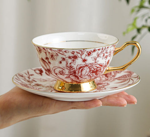 Creative Bone China Porcelain Tea Cup Set, Beautiful British Tea Cups, Elegant Flower Ceramic Cups, Unique Royal Coffee Cup and Saucer-Grace Painting Crafts