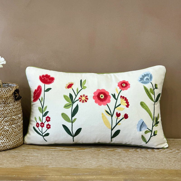 Throw Pillows for Couch, Spring Flower Decorative Throw Pillows, Farmhouse Sofa Decorative Pillows, Embroider Flower Cotton Pillow Covers-Grace Painting Crafts