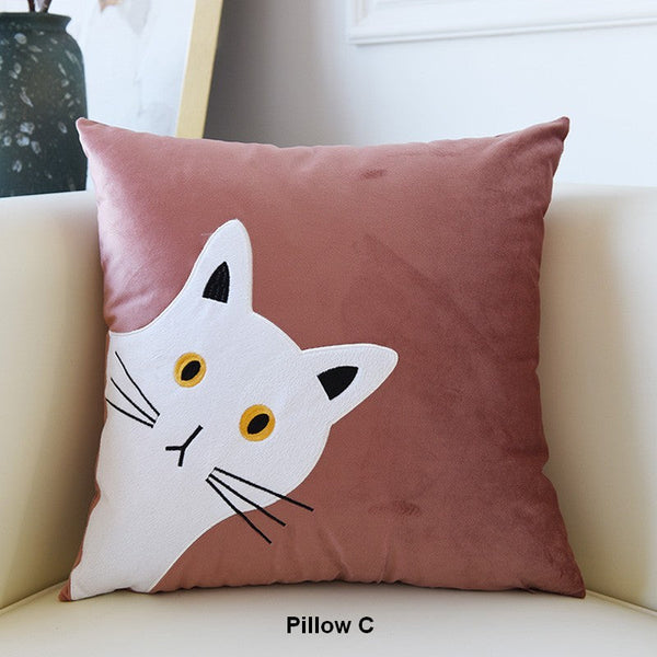 Modern Sofa Decorative Pillows, Lovely Cat Pillow Covers for Kid's Room, Cat Decorative Throw Pillows for Couch, Modern Decorative Throw Pillows-Grace Painting Crafts